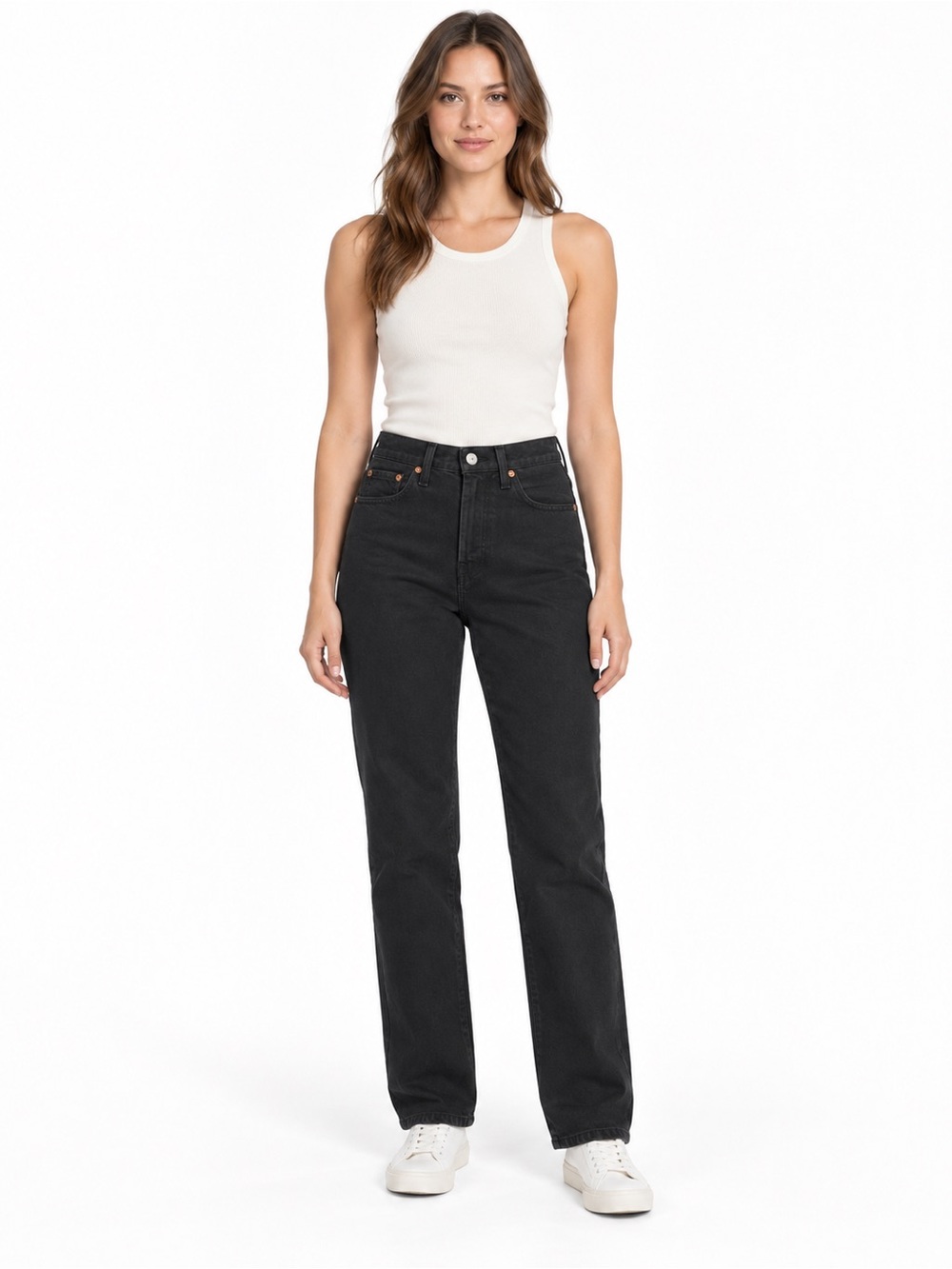 Wedge Straight High Rise Jeans in Black